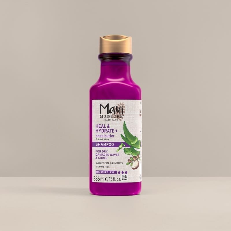 Bottle of Maui Moisture Heal and Hydrate Shampoo for dry 3a hair