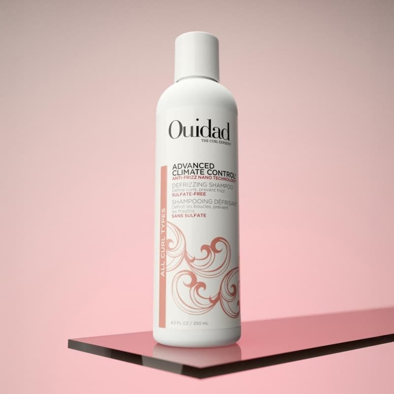 Bottle of Ouidad Advanced Climate Control Defrizzing Shampoo for 3a hair in humid weather